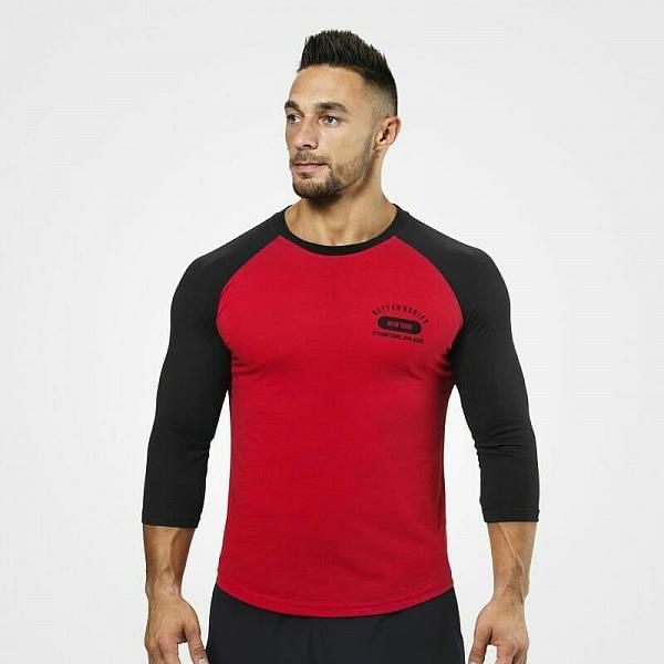 Better Bodies Mens Baseball Tee - Bright Red Detail 1