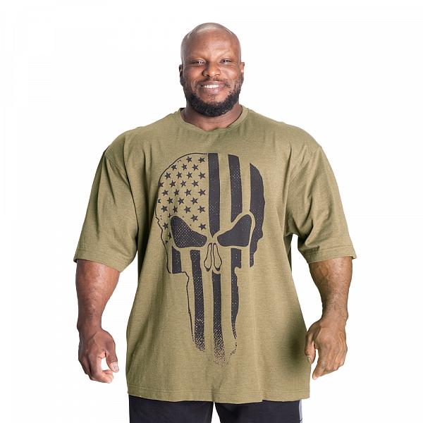 Better Bodies Skull Union Iron Tee - Army Green Melange Detail 1