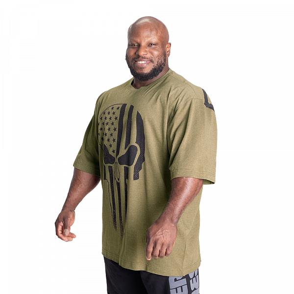 Better Bodies Skull Union Iron Tee - Army Green Melange Detail 3