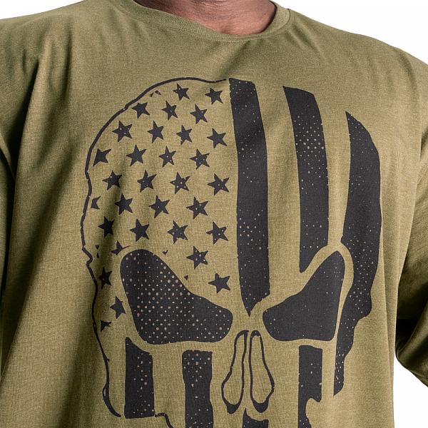 Better Bodies Skull Union Iron Tee - Army Green Melange Detail 4